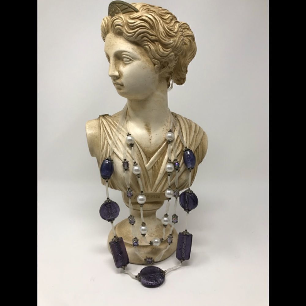 Purple Glass bead, 3 strand necklace
